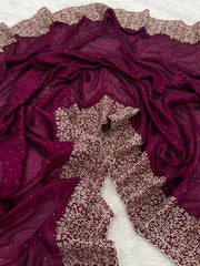 Soft Vichitra Silk Embroidery Work Saree