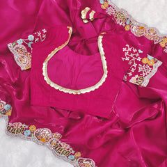 Trending Pink Jimmy Choo With Embroidery Thread & Coding Work Saree