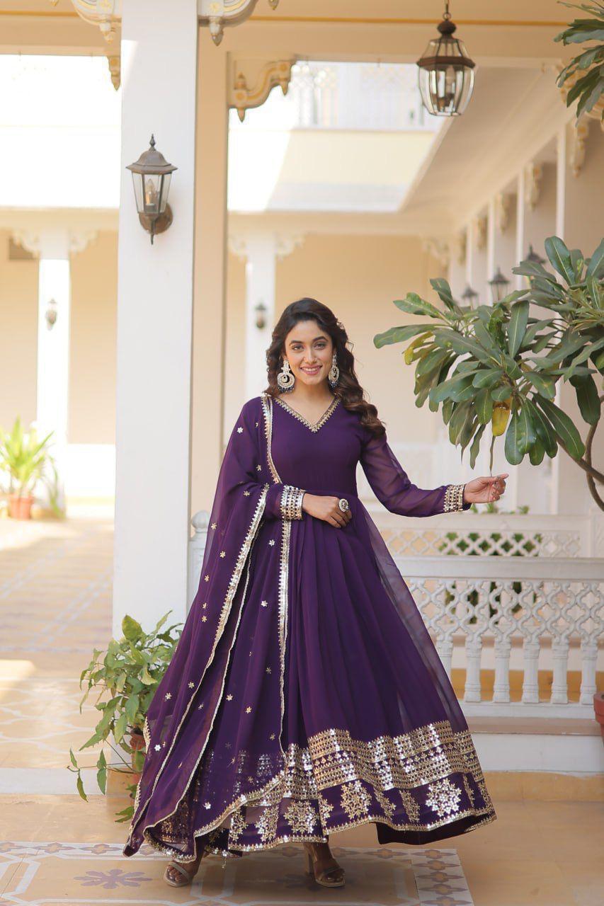 Beautiful Blooming With Sequence  & Embroidery Work Gown