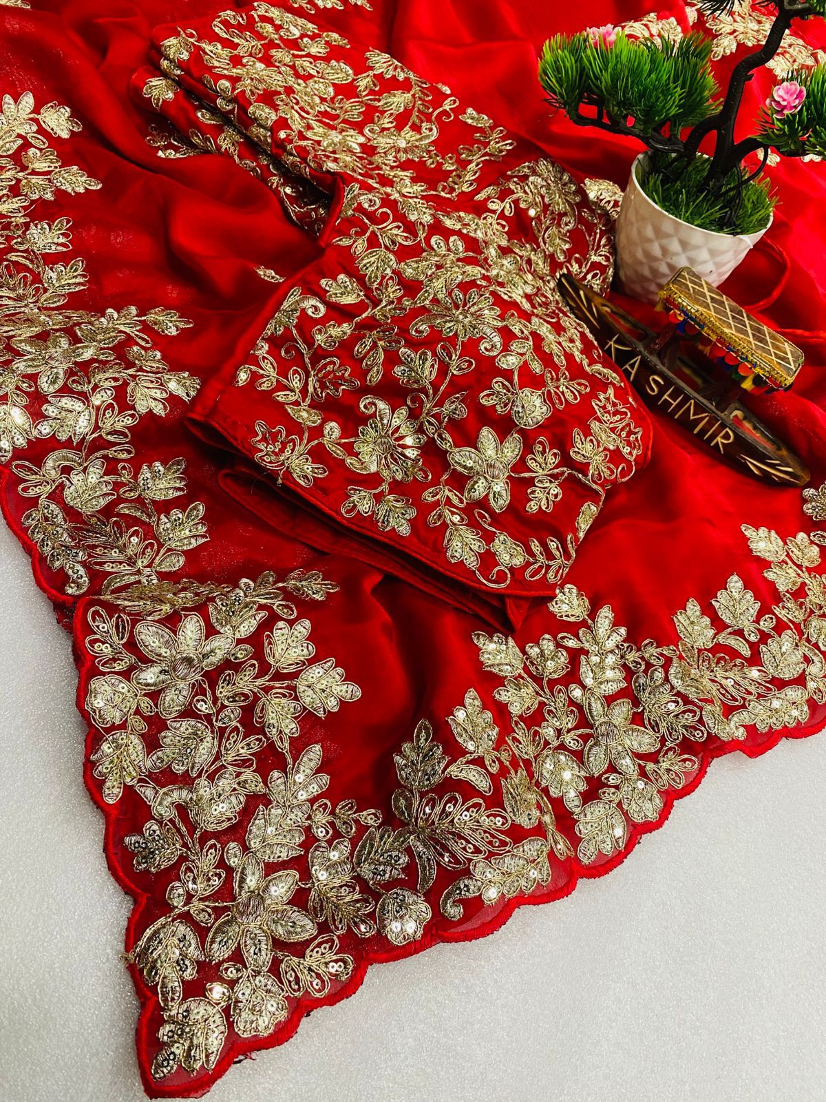 Beautiful Pure Rangoli Silk Embroidery Work Saree