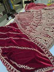 Beautiful Heavy Velvet Zari Work & Zarkan Diamond Work Bridal Lehenga Choli