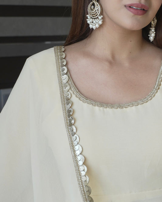Beautiful White Georgette Anarkali With Fancy Lace Gown