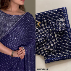 Bollywood Blockbuster Georgette Sequence Multi Embroidery Work Designer Saree