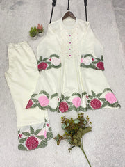 Beautiful Roman Silk Embroidery Work Co-Ord Set