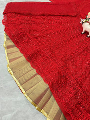 Beautiful Red Soft Net Cording Sequence Work Lehenga Choli