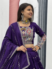 Beautiful Pure Vichitra Silk Embroidery Coding Sequence & Thread Work Lehenga Choli