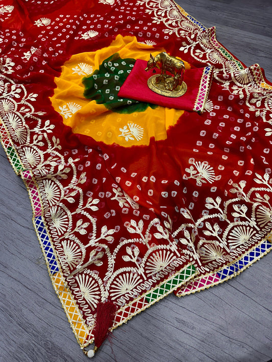 Beautiful Pure Georgette With Jaipur Bandhani Saree