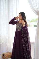 Festive Special Georgette Fancy Neck Embroidery Sequence & Zari Work Anarkali Gown