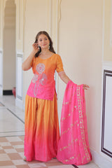 Trendy Designer Ready-made Chinnon Print Rich Beads Embroidered Work Sharara