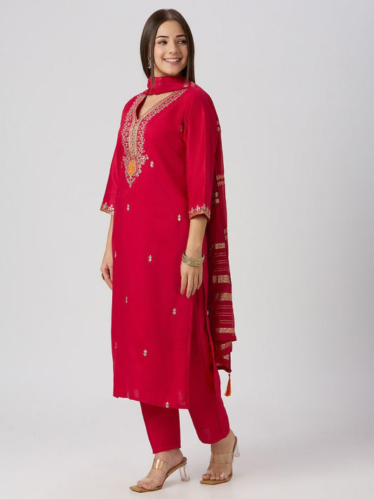 Beautiful Pink Vatican Silk With Embroidery & Sequence Work Dress