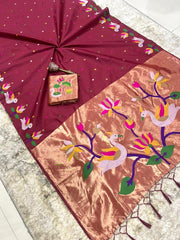 Beautiful khadi Raw Silk Minakari Weaving Border Work Saree