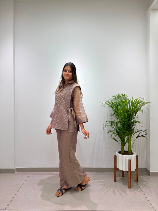 Trendy Stylish Salsa Silk Designer Shirt & Pant With Hand Embroidery Shrug