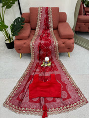 Red Beautiful Designer Kota Silk Jacquard With Coding & Sequence Lace Work Saree