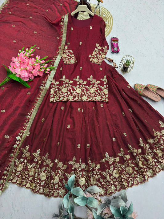 Party-wear Designer Dual Shaded Fendy Silk Embroidery Sequence Work Set