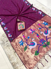Beautiful khadi Raw Silk Minakari Weaving Border Work Saree