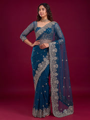 Luxurious Party-wear Net Sequence Embroidery Work Saree