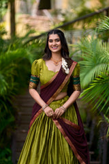South Style Poly Cotton Half Saree, Paired With An Elegant Lehenga Choli