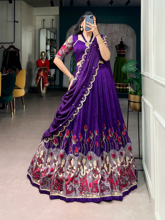 Beautiful Tasar Silk Kalamkari Printed Lehenga Choli
