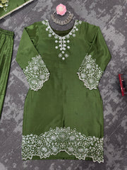 Party-wear Green Chinon Silk thread with Sequence Sharara