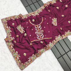 Party-wear Noha Crush With Heavy Embroidery Threads Codding & Sequence Work Saree