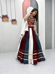 Navratri Special Rayon Cotton Gamathi Work & Real Mirror Work Lehenga With Stitched blouse