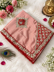 Beautiful Chinon Bandhej Patch Butta With Gotapatti Work Saree