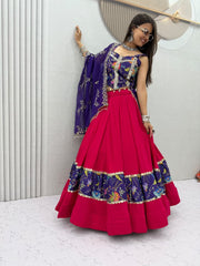 Navratri Special Silk Real Mirror Work Position Printed Lehenga With Stitched Blouse