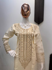 Desirable Fancy Roman Silk Sequence Embroidery Cotton Work Dress