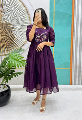 Beautiful Stylish Soft Kota Checks With Handwork Gown