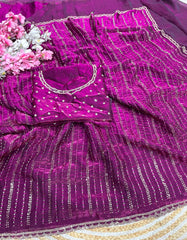 Party-wear Space Silk Beads With Siroski Zarkan Diamond Work Saree
