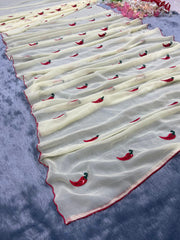 Beautiful Georgette Embroidery Sequence Work Ready To Wear Saree