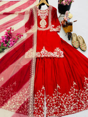 Party-wear Designer Chinon Silk Codding Sequence & Embroidery Sharara