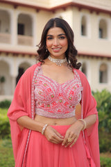Wedding Special Indo Western Georgette Lehenga Shrug With Stitched Blouse