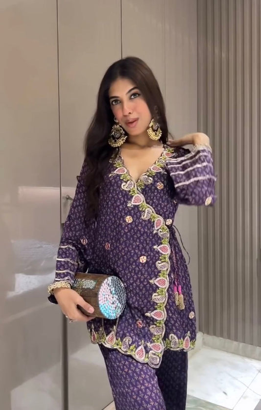 Designer Party-wear Vichitra Silk With Digital Printed Suit