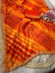 Beautiful Chiffon Multicolored Lehriya Designer Saree