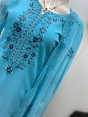 Attractive Designer Sky-Blue Georgette Sequence & Embroidery Work Suit