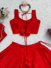 Wedding Wear Premium Red Chinon Lehenga Choli With Sequence Koti