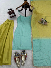 Beautiful Stylish Chinon Silk Sequence With Thread Work Sharara