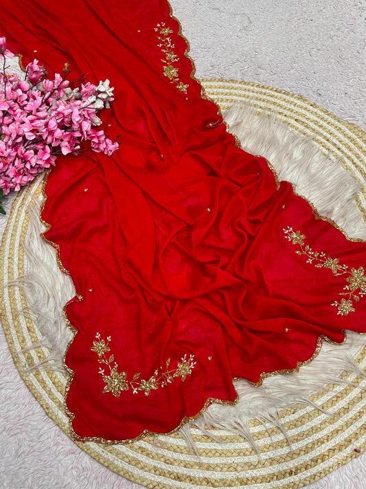 Beautiful Soft Rangoli Crush Cutdana Moti & Resham Thread Work Saree