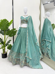 Designer Vichitra Silk Sequence Embroidery Work Lehenga Choli