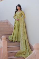 Viral Trending Gold-Crush Fabric With Sequence Multi Embroidered Work Gown