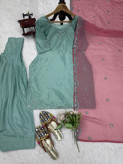 Party-wear Natural Crepe Thread Work Salwar Suit