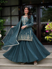 Designer Partywear Roman Cotton Sequence Embroidery Work Lehenga With Top & Dupatta
