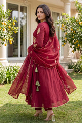 Elegant Maroon Mul Chanderi Sequence Embroidery Work Gown