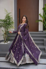 Designer Party-wear Heavy Diamond Silk Embroidery Thread Sequence Work Gown
