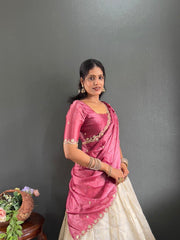 South Indian Special Festive Tissue Silk Embroidery Work Lehenga Choli