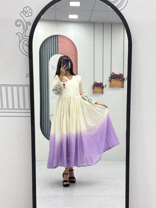 Trendy Soft Cotton Heavy Thread Embroidery Work Gown