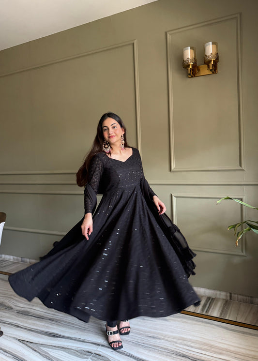 Beautiful Soft Georgette Luckhnowi Sequence Thread Work Anarkali Suit
