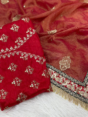 Festive Special Shimmery Tissue Embroidery Work Saree
