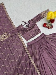 Festive Special Vichitra Silk Embroidery Thread & Sequence Work Lehenga With Stitched Blouse